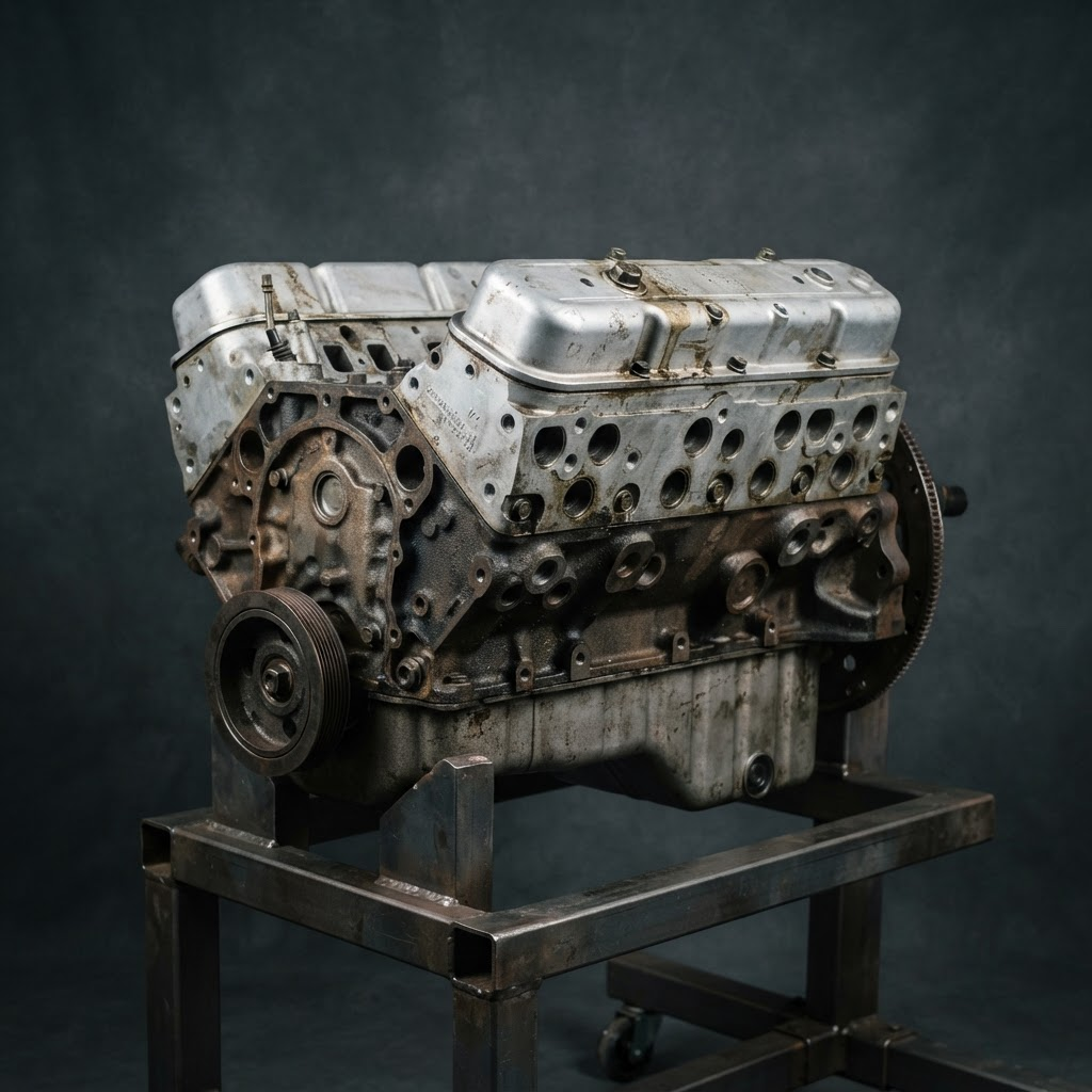 Used long block engine with cylinder heads installed