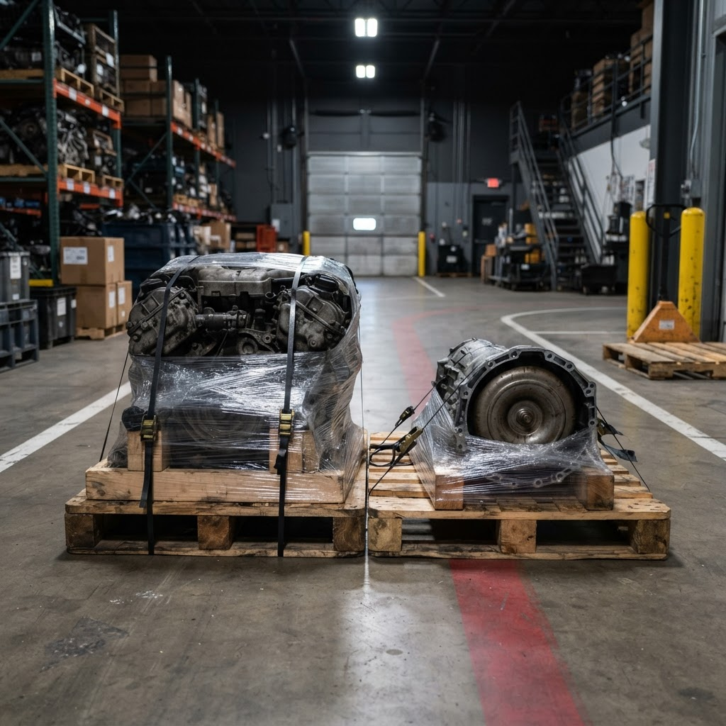 Inspected used engine tagged and awaiting shipment